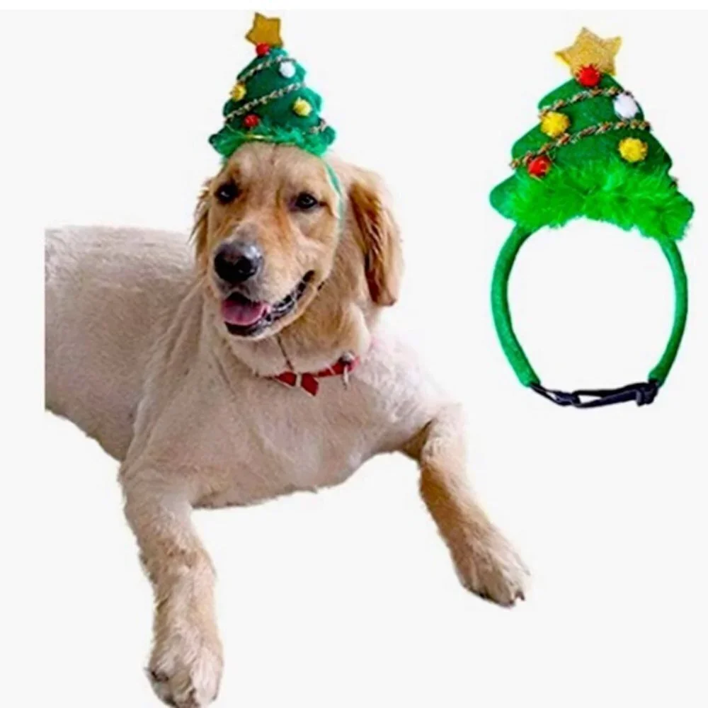 SPOT Dog Christmas Headband Holiday Hat Adjustable Festive Tree Medium / Large